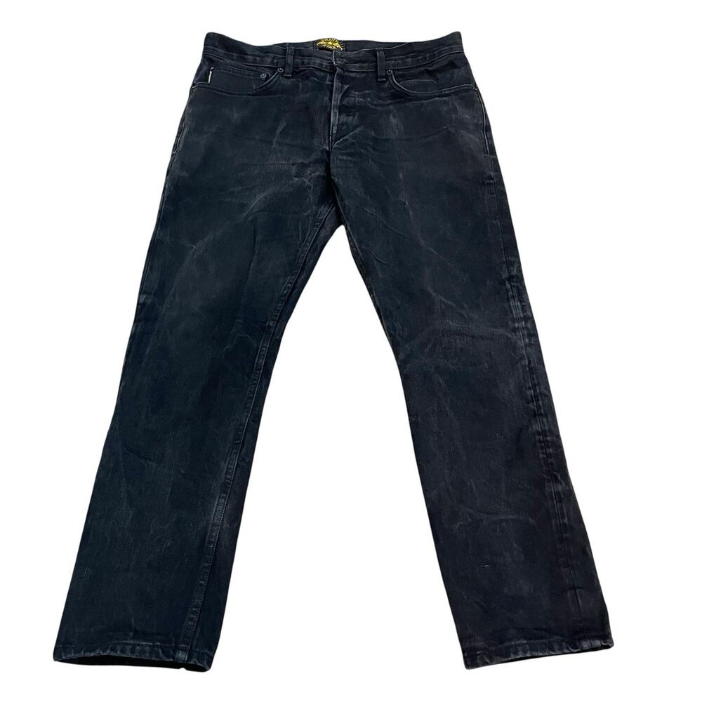 Brave Star Mens Slim Straight Selvedge Jeans 33x28 Black Button Fly FLAW